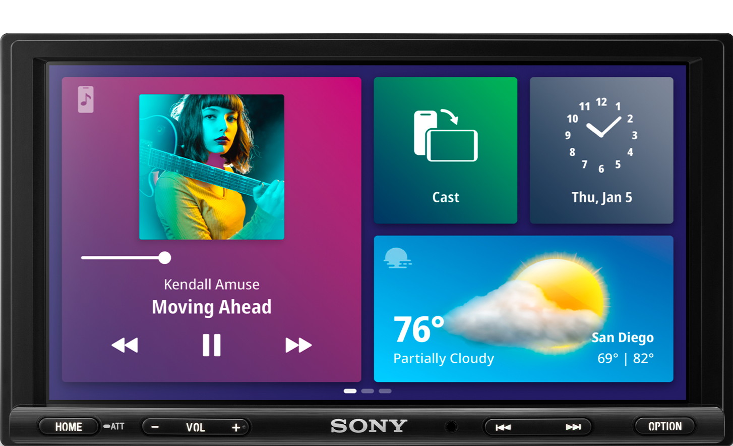 Vista frontal del receptor multimedia digital XAV-1600.